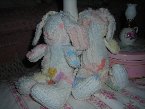 these guys are adorable! bunnies made from chenille. in great condition too